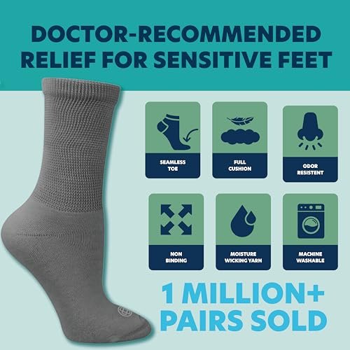 Doctor's Choice Diabetikersocken für Herren, Nahtlos mit Nicht-Bindendem Bund, Neuropathie-Socken, mit Weicher Dehnung und Vollpolsterung für eine Bequeme Passform, 10-13 Large, 4 Paar (Anthrazit)