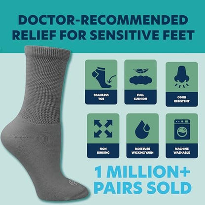 Doctor's Choice Diabetikersocken für Herren, Nahtlos mit Nicht-Bindendem Bund, Neuropathie-Socken, mit Weicher Dehnung und Vollpolsterung für eine Bequeme Passform, 10-13 Large, 4 Paar (Anthrazit)