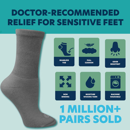 Doctor's Choice Diabetikersocken für Herren, Nahtlos mit Nicht-Bindendem Bund, Neuropathie-Socken, mit Weicher Dehnung und Vollpolsterung für eine Bequeme Passform, 10-13 Large, 4 Paar (Anthrazit)