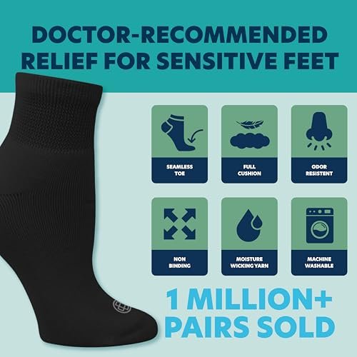Doctor's Choice Diabetikersocken für Herren, Nahtlose Knöchelsocken mit nicht einschnürendem Bund, Extra Komfort bei Gicht, 4 Paar, Schwarz, Large, Größe 10-13