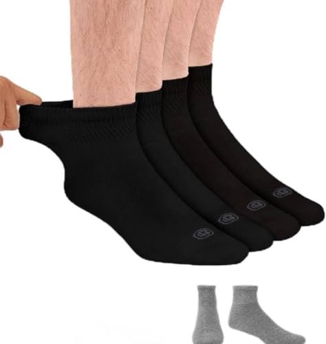 Doctor's Choice Diabetikersocken für Herren, Nahtlose Knöchelsocken mit nicht einschnürendem Bund, Extra Komfort bei Gicht, 4 Paar, Schwarz, Large, Größe 10-13