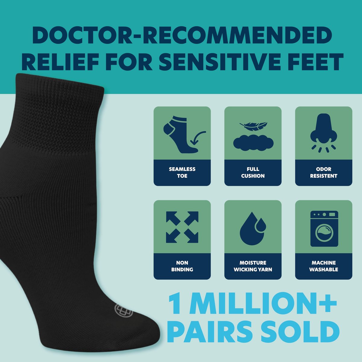 Doctor's Choice Diabetikersocken für Herren, Nahtlose Knöchelsocken mit nicht einschnürendem Bund, Extra Komfort bei Gicht, 4 Paar, Schwarz, Large, Größe 10-13