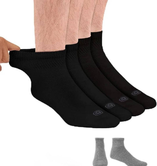 Doctor's Choice Diabetikersocken für Herren, Nahtlose Knöchelsocken mit nicht einschnürendem Bund, Extra Komfort bei Gicht, 4 Paar, Schwarz, Large, Größe 10-13