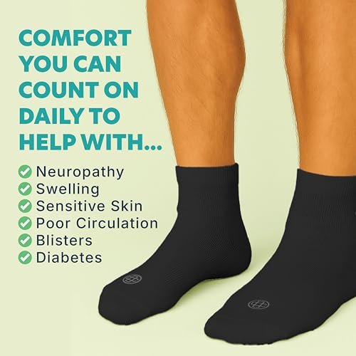 Doctor's Choice Diabetikersocken für Herren, Nahtlose Knöchelsocken mit nicht einschnürendem Bund, Extra Komfort bei Gicht, 4 Paar, Schwarz, Large, Größe 10-13