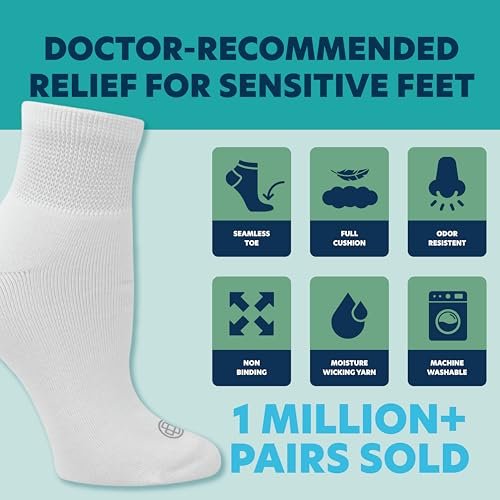 Doctor's Choice Diabetikersocken für Herren, Nahtlose Knöchelsocken mit nicht einschnürendem Bund, Extra Komfort bei Gicht, 4 Paar, Weiß, Large, Größe 10-13