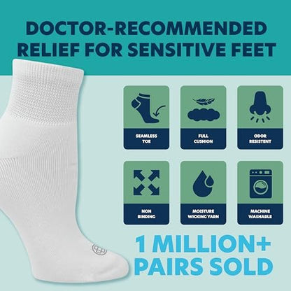 Doctor's Choice Diabetikersocken für Herren, Nahtlose Knöchelsocken mit nicht einschnürendem Bund, Extra Komfort bei Gicht, 4 Paar, Weiß, Large, Größe 10-13