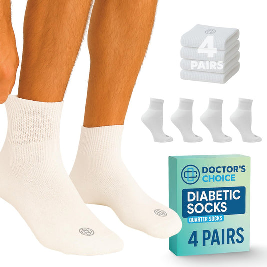 Doctor's Choice Diabetikersocken für Herren, Nahtlose Knöchelsocken mit nicht einschnürendem Bund, Extra Komfort bei Gicht, 4 Paar, Weiß, Large, Größe 10-13