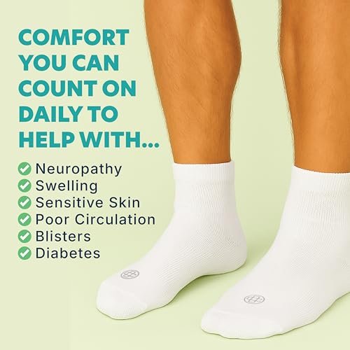 Doctor's Choice Diabetikersocken für Herren, Nahtlose Knöchelsocken mit nicht einschnürendem Bund, Extra Komfort bei Gicht, 4 Paar, Weiß, Large, Größe 10-13