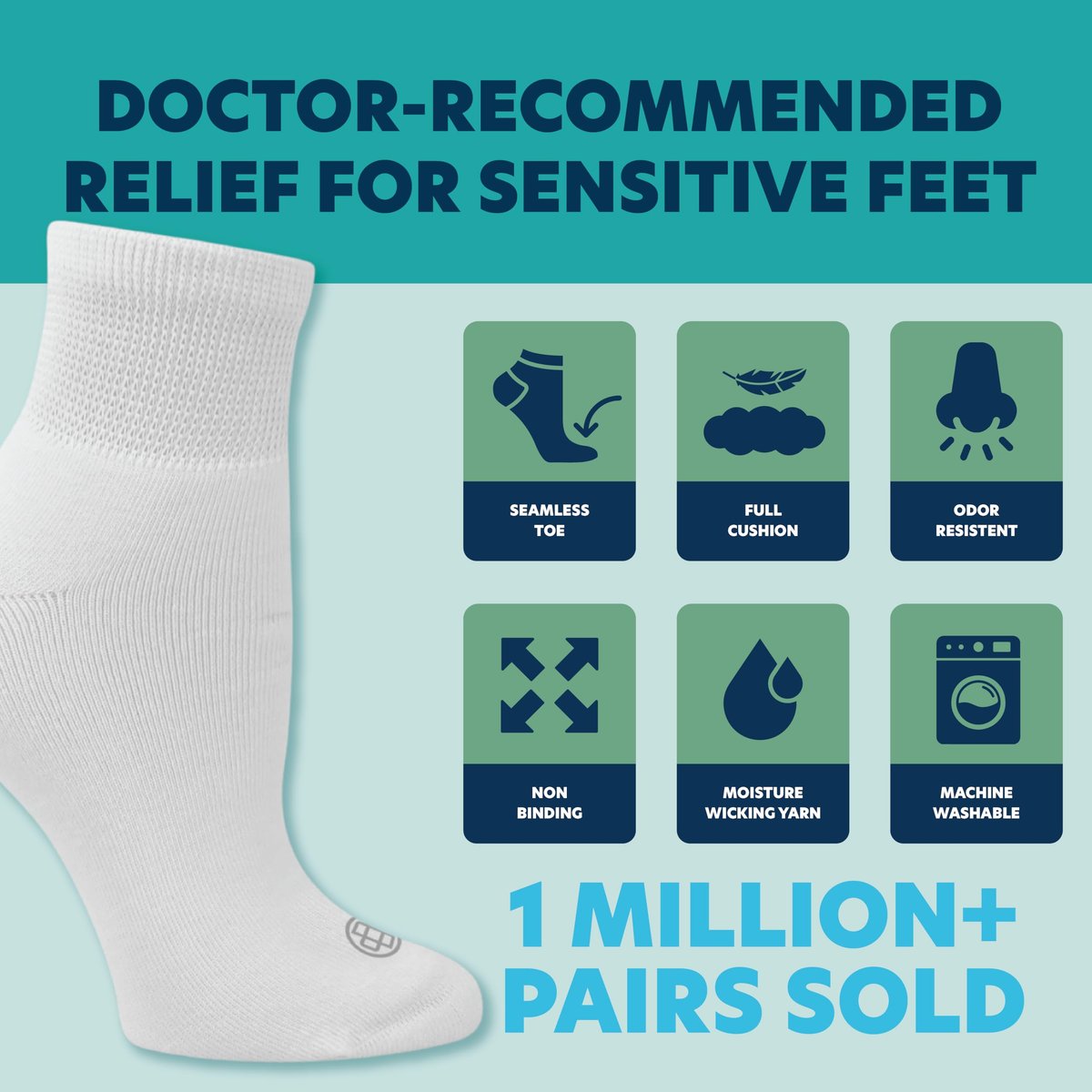 Doctor's Choice Diabetikersocken für Herren, Nahtlose Knöchelsocken mit nicht einschnürendem Bund, Extra Komfort bei Gicht, 4 Paar, Weiß, Large, Größe 10-13