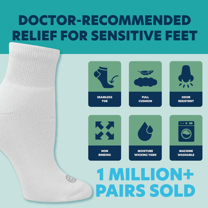 Doctor's Choice Diabetikersocken für Herren, Nahtlose Knöchelsocken mit nicht einschnürendem Bund, Extra Komfort bei Gicht, 4 Paar, Weiß, Large, Größe 10-13
