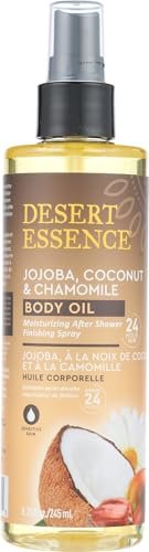 Desert Essence Jojoba-, Kokos- & Kamillen-Körperöl-Spray, 24-Stunden-Feuchtigkeit, Pflegeöl nach dem Duschen für empfindliche Haut, schnell einziehend, 8,28 fl oz