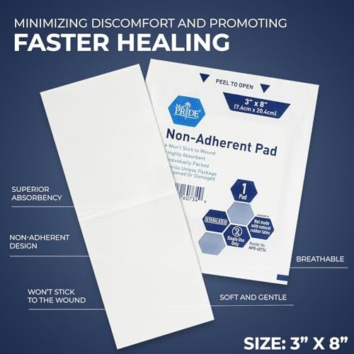 MED PRIDE Sterile Nichtklebende Wundauflagen, saugfähig und nicht haftend, schmerzfreier Verbandwechsel, einzeln verpackt (3x8 Zoll, 50 Stück)