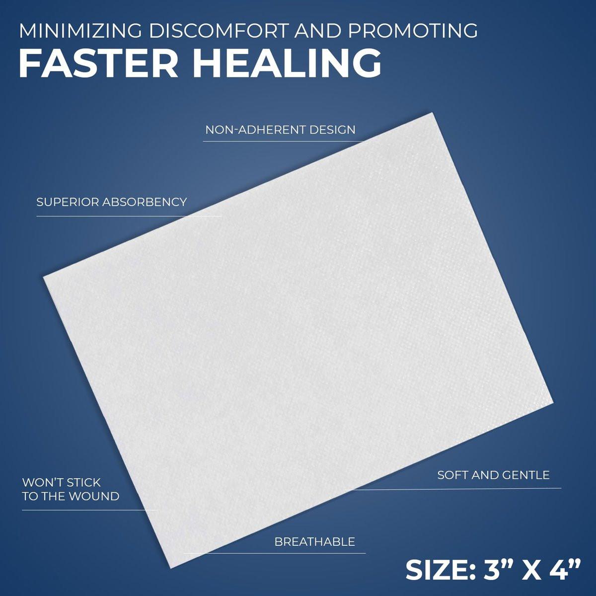 MED PRIDE Sterile Non Stick Wundauflagen 3x4 Zoll (100er Pack) – Hochabsorbierend, Schmerzfreier Verbandwechsel
