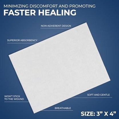 MED PRIDE Sterile Non Stick Wundauflagen 3x4 Zoll (100er Pack) – Hochabsorbierend, Schmerzfreier Verbandwechsel