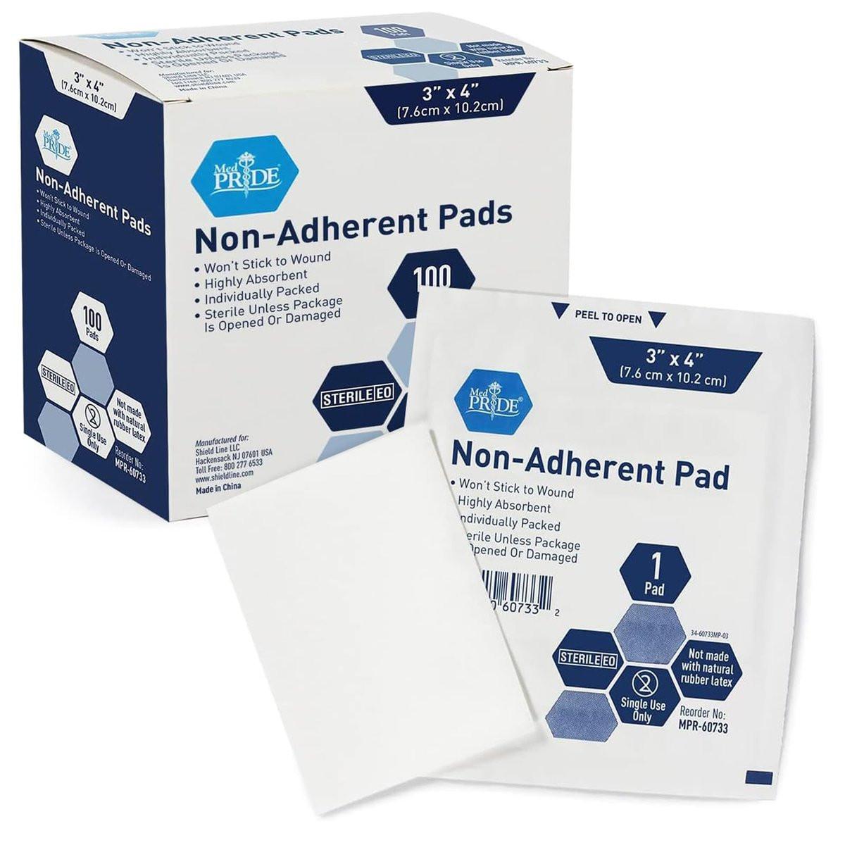 MED PRIDE Sterile Non Stick Wundauflagen 3x4 Zoll (100er Pack) – Hochabsorbierend, Schmerzfreier Verbandwechsel