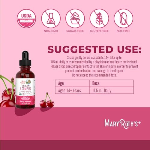 MaryRuth Organics Vitamin B Komplex | B-Vitamine Komplex | Biotin | Vitamin B12 | Niacin | Folat | Stoffwechselunterstützung | Vegan | USDA Organic | Non-GMO | Glutenfrei | 2-Monatsvorrat