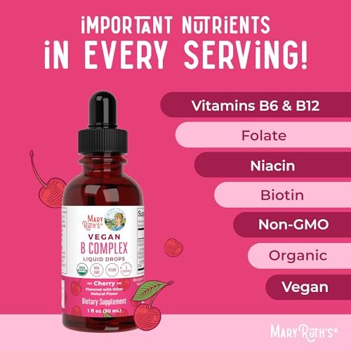 MaryRuth Organics Vitamin B Komplex | B-Vitamine Komplex | Biotin | Vitamin B12 | Niacin | Folat | Stoffwechselunterstützung | Vegan | USDA Organic | Non-GMO | Glutenfrei | 2-Monatsvorrat