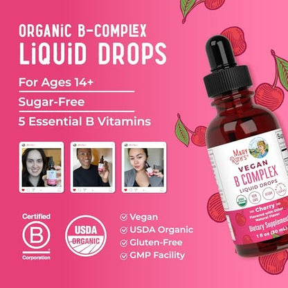MaryRuth Organics Vitamin B Komplex | B-Vitamine Komplex | Biotin | Vitamin B12 | Niacin | Folat | Stoffwechselunterstützung | Vegan | USDA Organic | Non-GMO | Glutenfrei | 2-Monatsvorrat