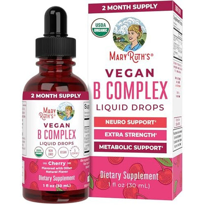 MaryRuth Organics Vitamin B Komplex | B-Vitamine Komplex | Biotin | Vitamin B12 | Niacin | Folat | Stoffwechselunterstützung | Vegan | USDA Organic | Non-GMO | Glutenfrei | 2-Monatsvorrat