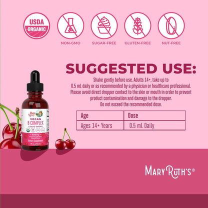MaryRuth Organics Vitamin B Komplex | B-Vitamine Komplex | Biotin | Vitamin B12 | Niacin | Folat | Stoffwechselunterstützung | Vegan | USDA Organic | Non-GMO | Glutenfrei | 2-Monatsvorrat