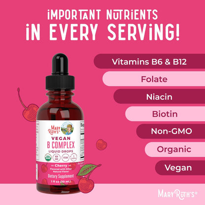 MaryRuth Organics Vitamin B Komplex | B-Vitamine Komplex | Biotin | Vitamin B12 | Niacin | Folat | Stoffwechselunterstützung | Vegan | USDA Organic | Non-GMO | Glutenfrei | 2-Monatsvorrat