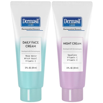 Dermasil Gesichtscreme 2er-Pack – Tagescreme mit Hamamelis und Rosenwasser + Nachtcreme mit Vitamin C und Squalan, je 60 ml