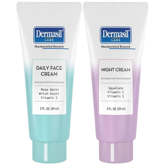 Dermasil Gesichtscreme 2er-Pack – Tagescreme mit Hamamelis und Rosenwasser + Nachtcreme mit Vitamin C und Squalan, je 60 ml