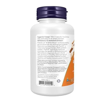 NOW Foods Probiotikum-10™ & Bifido Boost™ – 25 Milliarden KBE, 10 Stämme, plus PreticX™ XOS Präbiotikum, 90 Veg. Kapseln