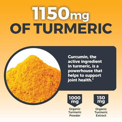 Viva Naturals Kurkuma & Ingwer Kapseln mit Schwarzem Pfeffer für bessere Absorption – Bio Kurkuma Curcumin für Gelenk-, Herz- und Verdauungsgesundheit, Non-GMO – 120 Tabletten