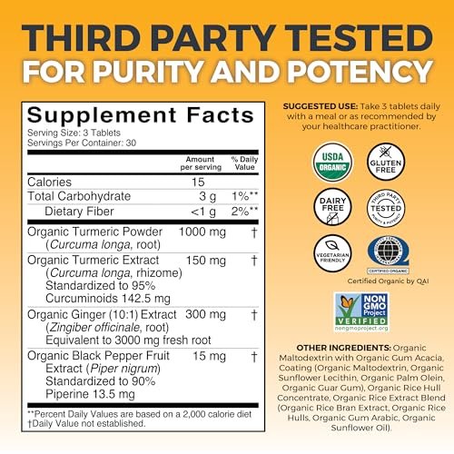 Viva Naturals Kurkuma & Ingwer Kapseln mit Schwarzem Pfeffer für bessere Absorption – Bio Kurkuma Curcumin für Gelenk-, Herz- und Verdauungsgesundheit, Non-GMO – 120 Tabletten
