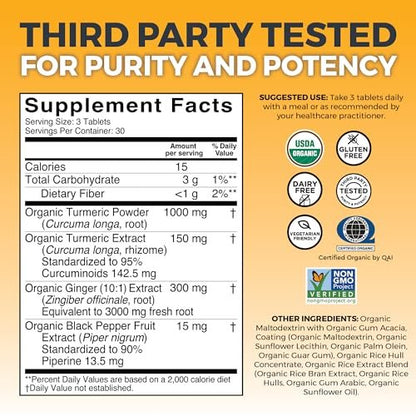 Viva Naturals Kurkuma & Ingwer Kapseln mit Schwarzem Pfeffer für bessere Absorption – Bio Kurkuma Curcumin für Gelenk-, Herz- und Verdauungsgesundheit, Non-GMO – 120 Tabletten