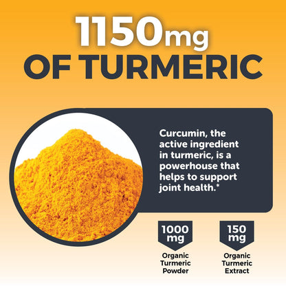 Viva Naturals Kurkuma & Ingwer Kapseln mit Schwarzem Pfeffer für bessere Absorption – Bio Kurkuma Curcumin für Gelenk-, Herz- und Verdauungsgesundheit, Non-GMO – 120 Tabletten