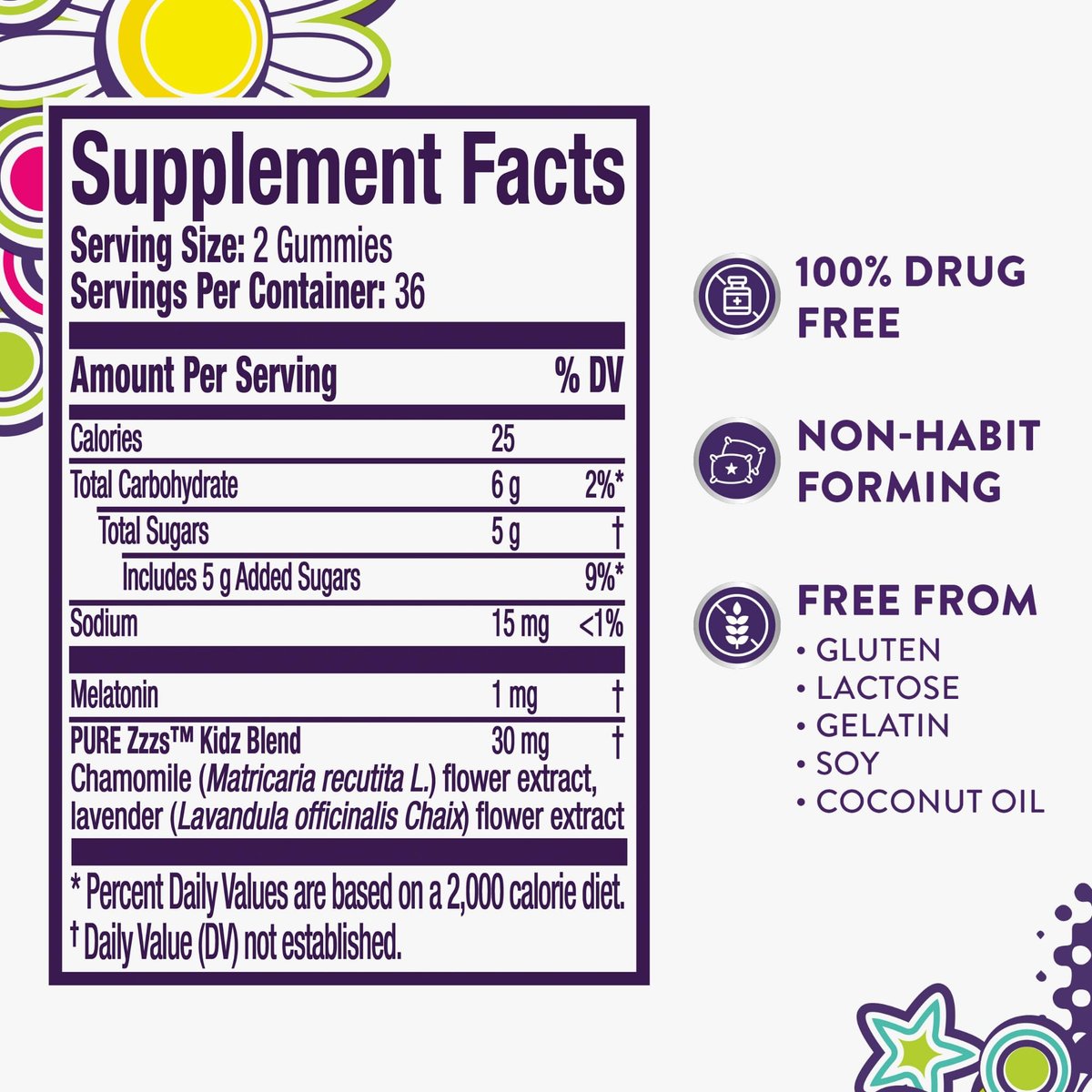 Pure Zzzs Kidz Melatonin Gummis für Kinder – Schlafhilfe mit niedrigem Melatonin, Kamille und Lavendel, 1 mg, Beeren-Geschmack, 72 Stück