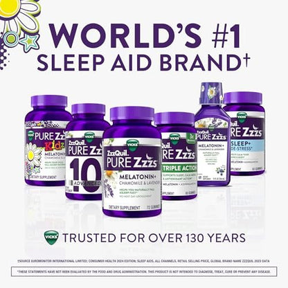 Pure Zzzs Kidz Melatonin Gummis für Kinder – Schlafhilfe mit niedrigem Melatonin, Kamille und Lavendel, 1 mg, Beeren-Geschmack, 72 Stück