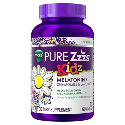 Pure Zzzs Kidz Melatonin Gummis für Kinder – Schlafhilfe mit niedrigem Melatonin, Kamille und Lavendel, 1 mg, Beeren-Geschmack, 72 Stück