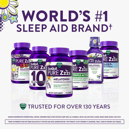 Pure Zzzs Kidz Melatonin Gummis für Kinder – Schlafhilfe mit niedrigem Melatonin, Kamille und Lavendel, 1 mg, Beeren-Geschmack, 72 Stück