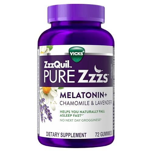 ZzzQuil Pure Zzzs Melatonin Gummies, Einschlafhilfe mit 2mg Melatonin, Kamille und Lavendel, Wildbeere-Vanille-Geschmack, 72 Stück