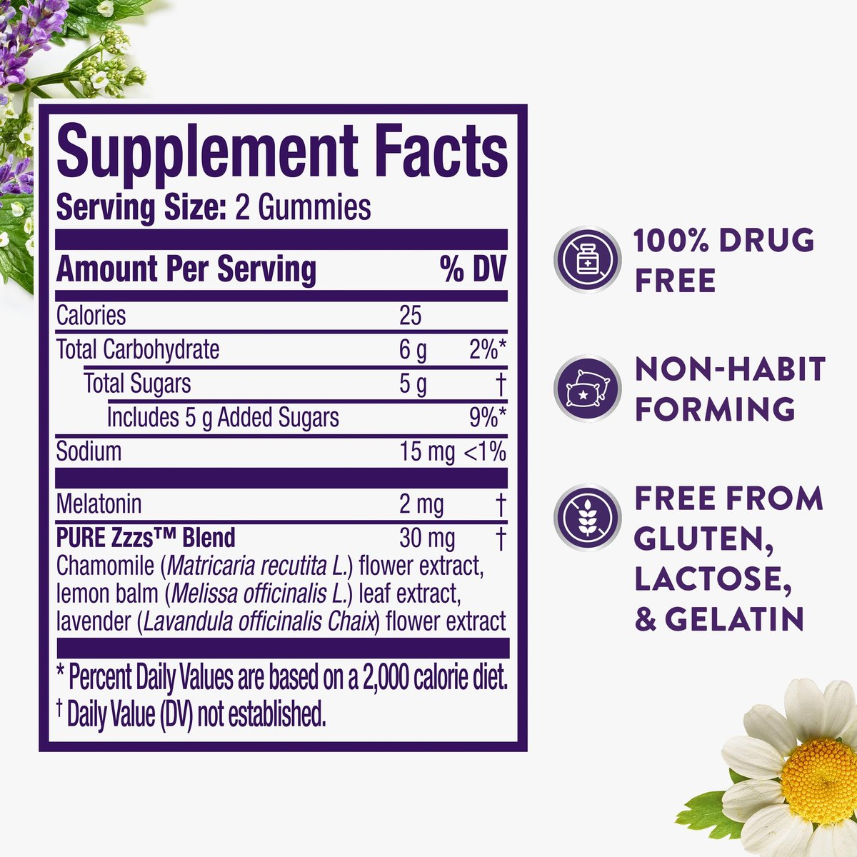 ZzzQuil Pure Zzzs Melatonin Gummies, Einschlafhilfe mit 2mg Melatonin, Kamille und Lavendel, Wildbeere-Vanille-Geschmack, 72 Stück