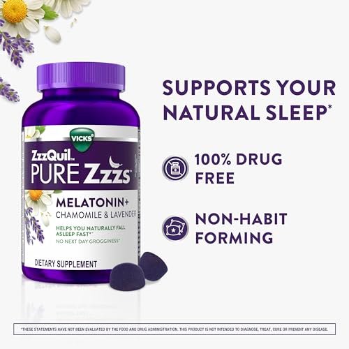 ZzzQuil Pure Zzzs Melatonin Gummies, Einschlafhilfe mit 2mg Melatonin, Kamille und Lavendel, Wildbeere-Vanille-Geschmack, 72 Stück