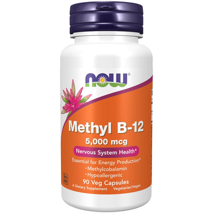 NOW Foods Methyl B-12 5000 mcg – 90 vegane Kapseln, hochdosiertes Vitamin B12 als Methylcobalamin