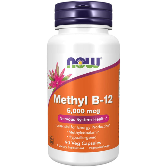 NOW Foods Methyl B-12 5000 mcg – 90 vegane Kapseln, hochdosiertes Vitamin B12 als Methylcobalamin
