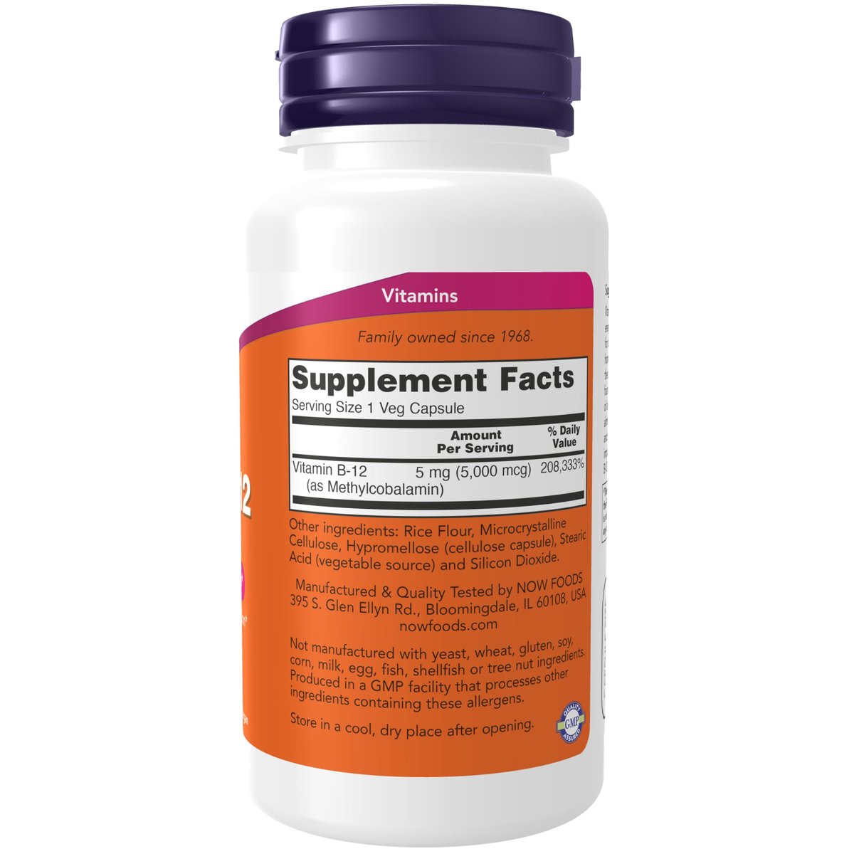 NOW Foods Methyl B-12 5000 mcg – 90 vegane Kapseln, hochdosiertes Vitamin B12 als Methylcobalamin