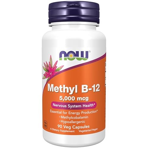 NOW Foods Methyl B-12 5000 mcg – 90 vegane Kapseln, hochdosiertes Vitamin B12 als Methylcobalamin