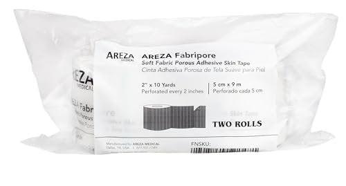 Areza Medical Chirurgisches Klebeband – Atmungsaktives, hautfreundliches Stoffklebeband – Fabripore – 2" x 9 m (5 cm x 9 m) – 2 Rollen pro Packung