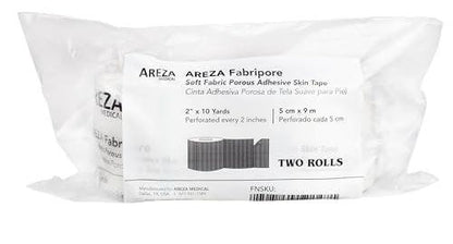 Areza Medical Chirurgisches Klebeband – Atmungsaktives, hautfreundliches Stoffklebeband – Fabripore – 2" x 9 m (5 cm x 9 m) – 2 Rollen pro Packung