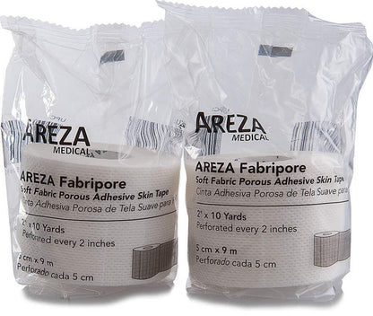 Areza Medical Chirurgisches Klebeband – Atmungsaktives, hautfreundliches Stoffklebeband – Fabripore – 2" x 9 m (5 cm x 9 m) – 2 Rollen pro Packung