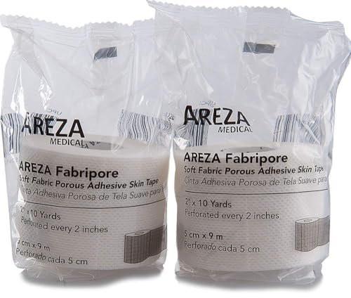 Areza Medical Chirurgisches Klebeband – Atmungsaktives, hautfreundliches Stoffklebeband – Fabripore – 2" x 9 m (5 cm x 9 m) – 2 Rollen pro Packung