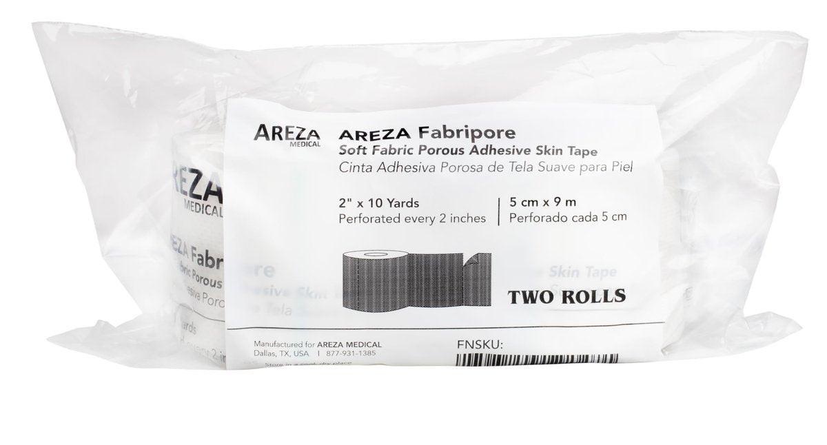 Areza Medical Chirurgisches Klebeband – Atmungsaktives, hautfreundliches Stoffklebeband – Fabripore – 2" x 9 m (5 cm x 9 m) – 2 Rollen pro Packung