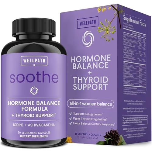 WellPath Soothe Hormonbalance für Frauen - Schilddrüsenunterstützung - Ashwagandha, Rhodiola, Jod, Selen & L-Tyrosin - Stimmungs- & Nebennierenunterstützung - Non-GMO, glutenfrei, 60 Kapseln