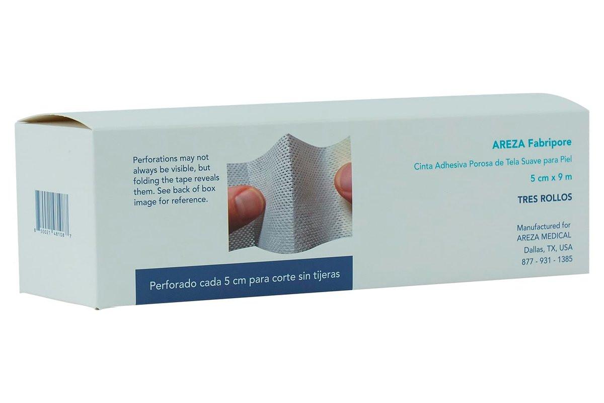 Areza Medical Chirurgisches Tape – Atmungsaktives, poröses Hautklebeband aus weichem Stoff – Fabripore – 2" x 10 yds (5 cm x 9 m) – 3 Rollen pro Packung